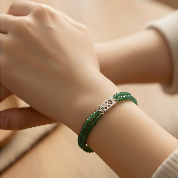 Daniela Jewelry Design Jewelry - Faceted Emerald Beads Double Strand Bracelet with Sterling Silver Box Clasp